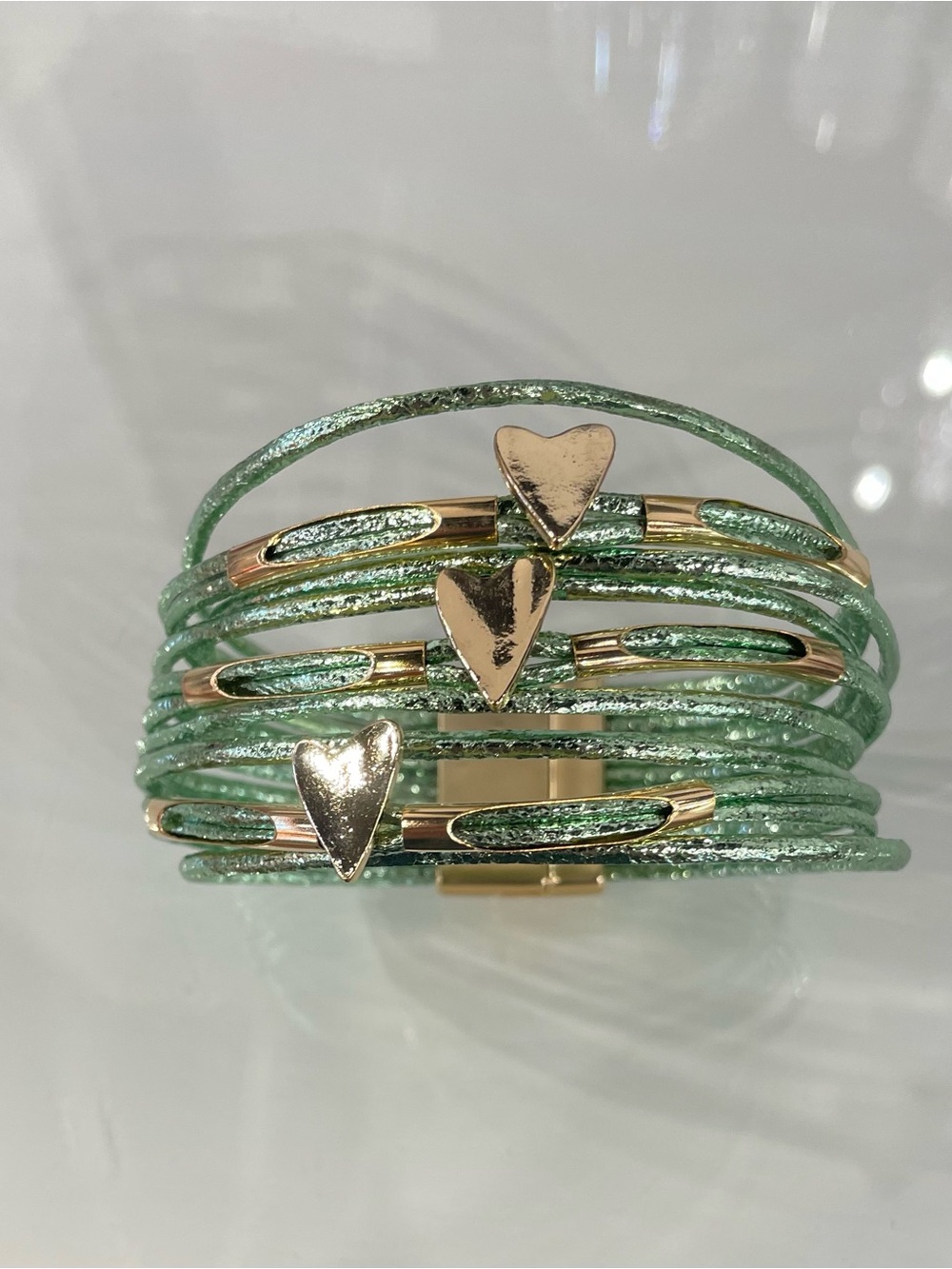 Magnetic Gold Heart Mint Green Wrap Bracelet